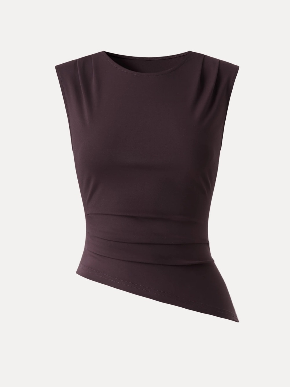 OGL Effortless Wide Shoulder Tucked Asymmetrical Hem Sleeveless Top